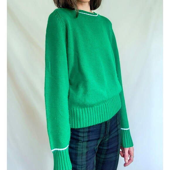 Vintage 1960s 70s Kelly Green Acrylic Knit Crewneck Sweater, Women's Medium - Picture 4 of 8